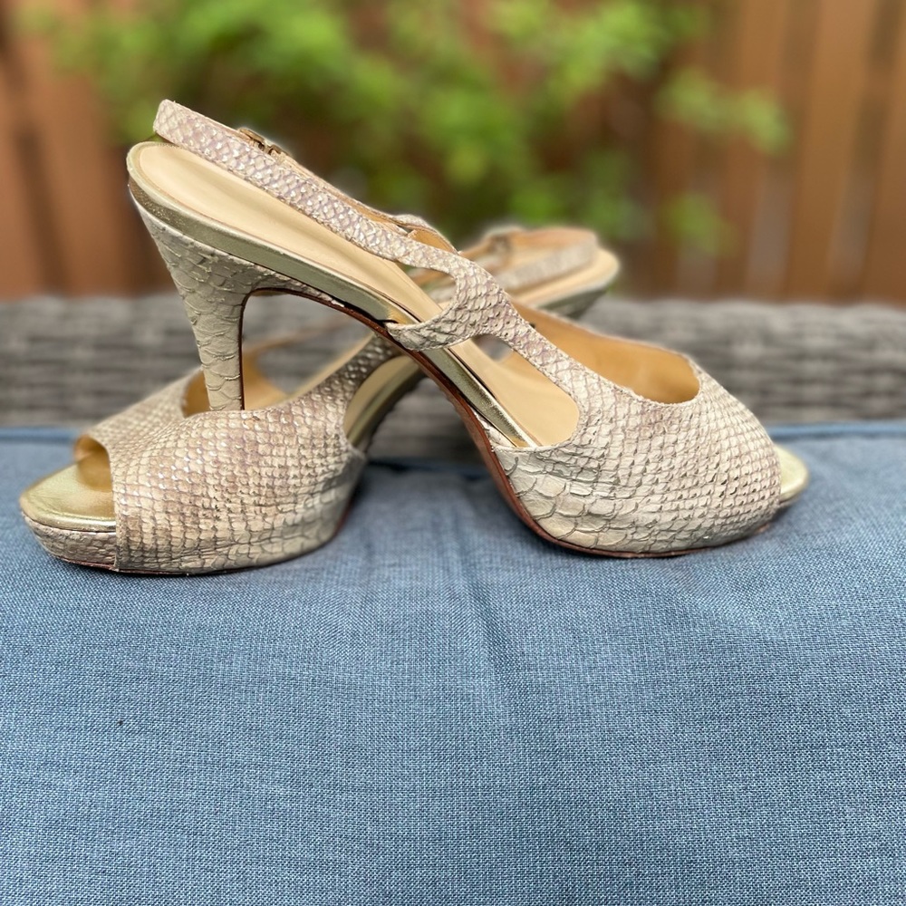 Snakeskin Kate Spade peep toe pumps